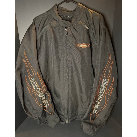 Harley-Davidson Other - Harley Davidson Biker Jacket Mens XL Black Lined Riding Moto Flame Sleeves Y2K